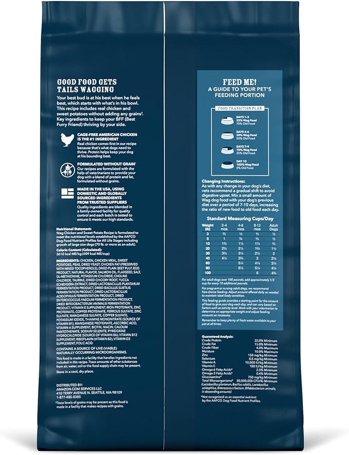 Amazon Brand - Wag Dry Dog Food Chicken & Sweet Potato, Grain Free 4 lb Bag