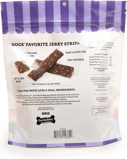 Three Dog Bakery From Our Kitchens Grain Free Meaty Filet Strips, Chicken with Carrots Flavor, Premium Treats for Dogs, 12 Ounce Resealable Pack