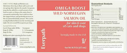 2024 Everpath Upgraded Salmon Oil Omega 3 Boost for Dogs and Cats - 16 Fluid Ounces/473mls | USA Made | Supports Coat, Skin, and Immune System | Norwegian Salmon Oil for Pets | Natural Solution