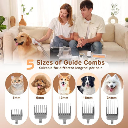 Dog Grooming Vacuum Kit, 3L Pet Grooming Vacuum with 7 Pet Grooming Tools, Dog Vacuum for Shedding Grooming at Home with Low Noise Electric Clipper and Brush, Black