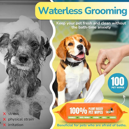PET N PET 100% Plant Based Dog Wipes for Paws and Butt, 100 Counts Dog Pet Wipes, 8" x 8" Hypoallergenic Unscented Dog Wipes, Cleaning Deodorizing Cat Wipes, Puppy Wipes, Dog Paw Wipes, Dog Face Wipes