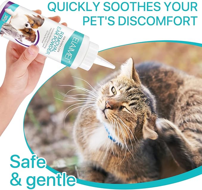 Removal Ear Powder for Pets, Dog Ear Cleaner, Removes Irritation, Itching and Infection, Reduce Ear Scratching and Head Shaking, Pets Ear Infection Treatment, Cleans & Remove Odors