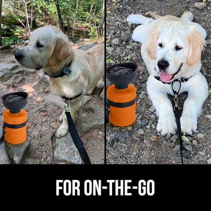 Gorilla Grip No Spill Portable Dog Water Bottle with Built in Bowl, Food Grade Silicone Leak Proof Pets Travel Drink Dispenser, Puppy Walk Training, Pet Hiking Essentials, Trip Accessories, Orange