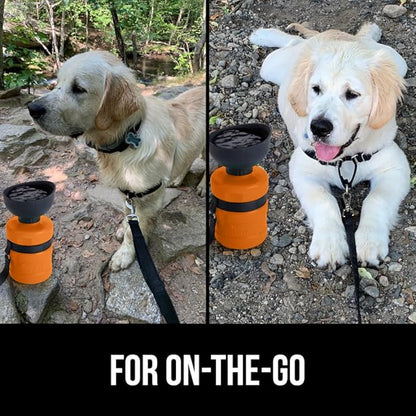 Gorilla Grip No Spill Portable Dog Water Bottle with Built in Bowl, Food Grade Silicone Leak Proof Pets Travel Drink Dispenser, Puppy Walk Training, Pet Hiking Essentials, Trip Accessories, Orange