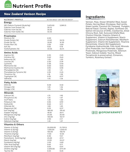 Open Farm New Zealand Venison Grain-Free Dry Dog Food, 100% Humanely Raised High-Protein Recipe with Non-GMO Superfoods and No Artificial Flavors or Preservatives, 11 lbs