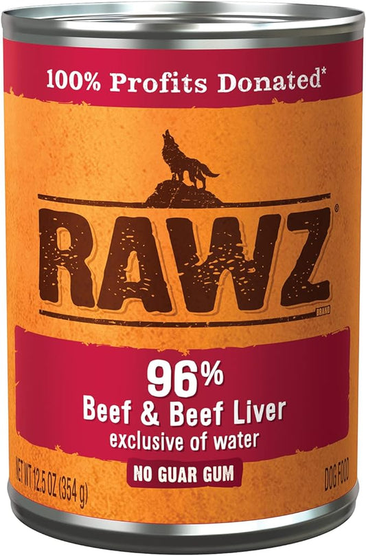 Rawz 96% Meat Canned Wet Food for Dogs 12 Pack/ 12.5 oz. Cans (Beef/Beef Liver)