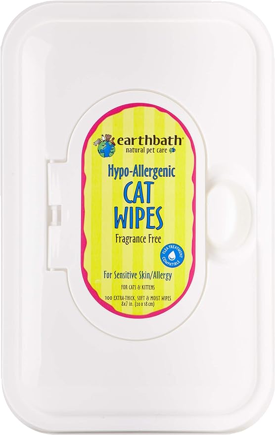 earthbath Hypo-Allergenic Grooming Wipes - Fragrance Free Aloe Vera, Vitamin E, Gentle on Sensitive Skin, Good for Dogs & Cats - Handily Clean Your Pets' Dirty Paws & Undercoat - 100 Count, Pack of 1