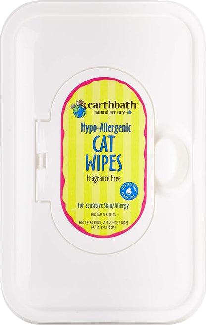 earthbath Hypo-Allergenic Grooming Wipes - Fragrance Free Aloe Vera, Vitamin E, Gentle on Sensitive Skin, Good for Dogs & Cats - Handily Clean Your Pets' Dirty Paws & Undercoat - 100 Count, Pack of 1