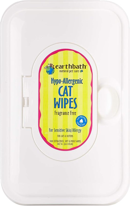 earthbath Hypo-Allergenic Grooming Wipes - Fragrance Free Aloe Vera, Vitamin E, Gentle on Sensitive Skin, Good for Dogs & Cats - Handily Clean Your Pets' Dirty Paws & Undercoat - 100 Count, Pack of 1