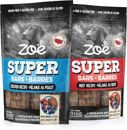 Zoë Super Bar Natural Dog Treats, Protein-Packed, Grain-Free and Gluten-Free, Made in The USA Only, Chicken Recipe, 6 oz., 92015