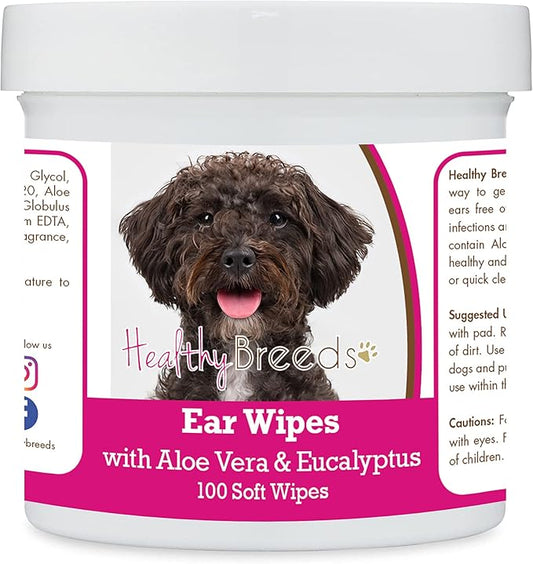 Healthy Breeds Schnoodle Ear Cleaning Wipes with Aloe & Eucalyptus for Dogs 100 Count