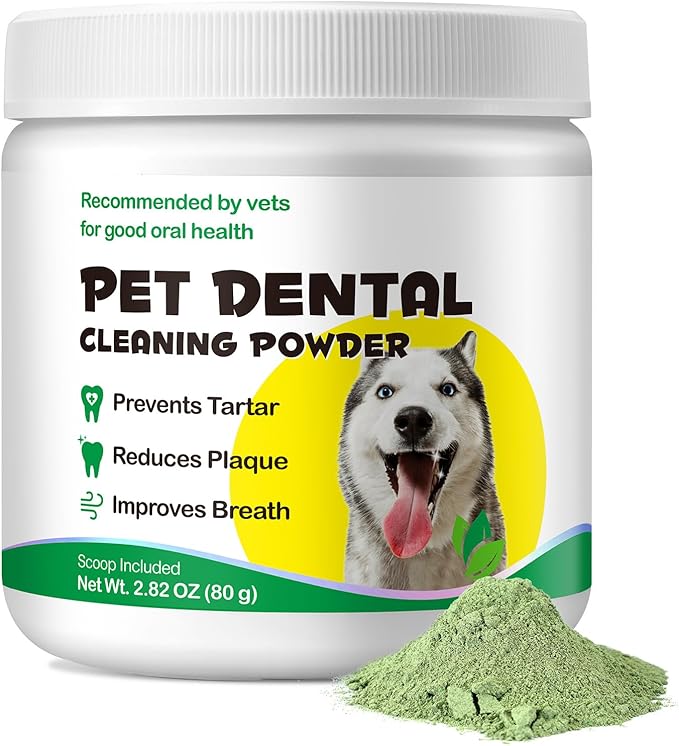 Dog Teeth Cleaning Powder，Dog Dental Powder，Dog Breath Freshener Powder with Probiotics for Bad Breath, Plaque, Tartar Remover - Dental Supplies - 80g