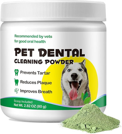 Dog Teeth Cleaning Powder，Dog Dental Powder，Dog Breath Freshener Powder with Probiotics for Bad Breath, Plaque, Tartar Remover - Dental Supplies - 80g