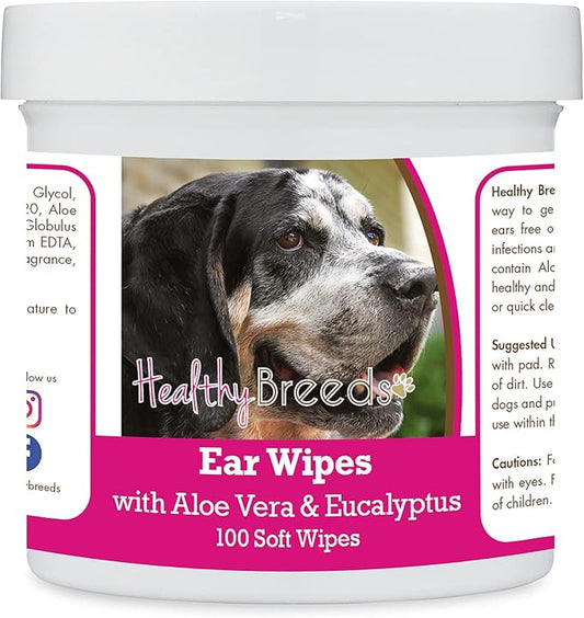 Healthy Breeds Bluetick Coonhound Ear Cleaning Wipes with Aloe & Eucalyptus for Dogs 100 Count