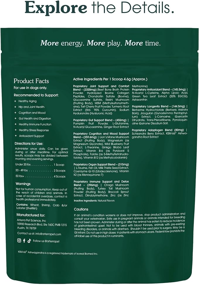 All-in-One Dog Supplement for Wellness and Longevity, 46 Ingredients for Joints, Cognition, Mood, Skin, Gut and Organ Health, Large Breeds, Vet-Formulated, Made in USA, Adult Formula for 2-7 Years