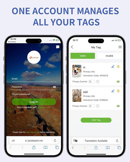 Joytale [ NO APP Required ] Silent Silicone QR Code Dog Tag, Slide On Dog Tags for 1.2-1.6Inch Collars or Vest, NFC Pet Online Profile, Scan QR to Send Location Alert Email, Navy Blue, L