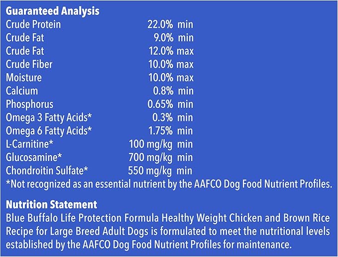 Blue Buffalo Life Protection Formula Natural Adult Large Breed Healthy Weight Dry Dog Food, Chicken and Brown Rice 34-lb