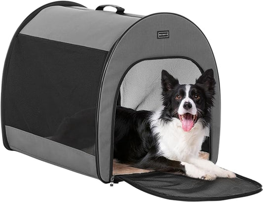 Petsfit Dog Crates for Medium/Large Dogs, Arch Design Indoor Cage Outdoor Soft Sided Travel Kennel, Collapsible Portable Pet Carrier,30.5 inch,Grey