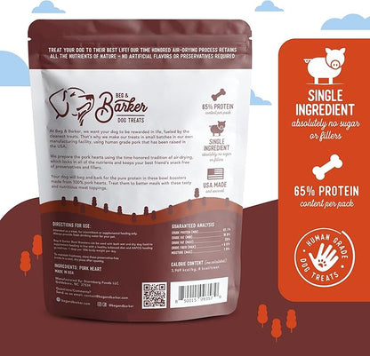 Beg & Barker Pork Dog Food Toppers for Picky Eaters (8 Ounce, Pack of 1) - Bowl Booster with Whole Pork Heart - Premium Meal Mixers for Dogs - Single Ingredient, Human Grade, Grain Free