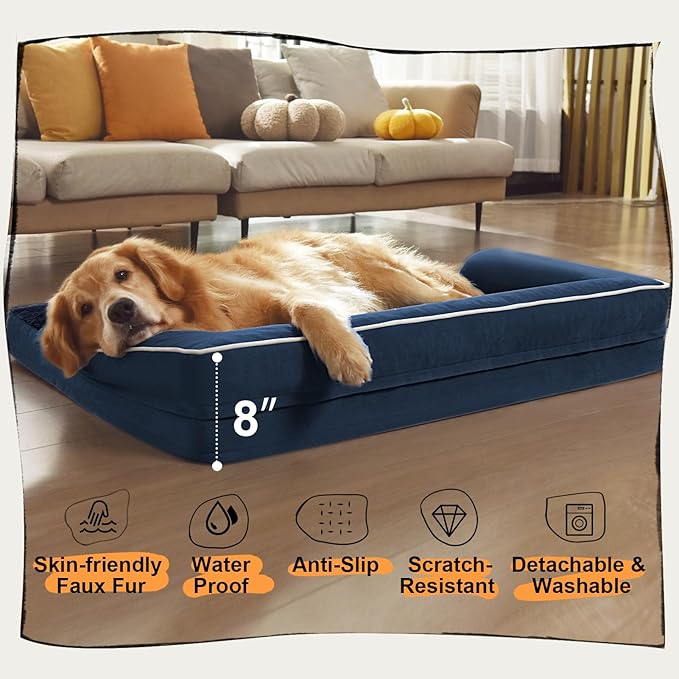 Large Dog Bed Orthopedic Washable | Beds Bolster Pet | XL Large Big Dogs | Memory Foam Couch Sofa | Waterproof with Removable Cover