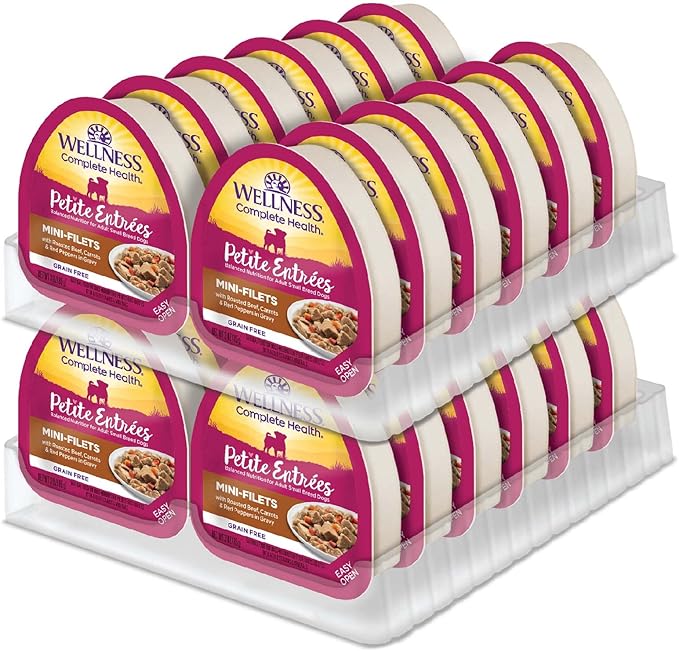 Wellness Petite Entrees Mini Fillets Grain Free Natural Wet Small Breed Dog Food, Roasted Beef, Carrots & Red Peppers, 3-Ounce Cup (Pack of 24)
