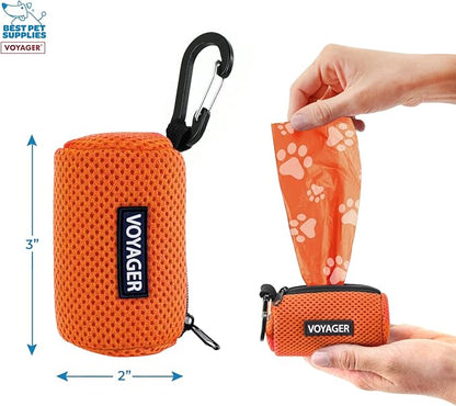 Best Pet Supplies 2-Pack Dog Poop Bag Holder Leash Attachment, Color, Reusable Mesh Dispenser Pouch for Travel, Walking, Park, and Outdoor Use, Soft and Durable with Clip-On - Mesh Orange