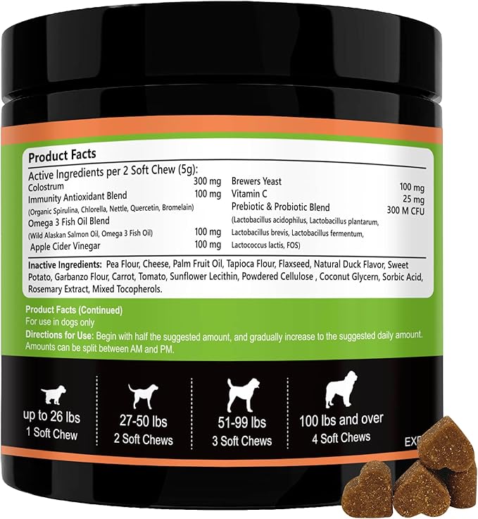 Allergy + Immune Chews for Dogs - Dog Supplements for Itchy Skin and Seasonal Allergy Relief- Natural Dog Immune Support- Digestive Health Probiotics - 120ct