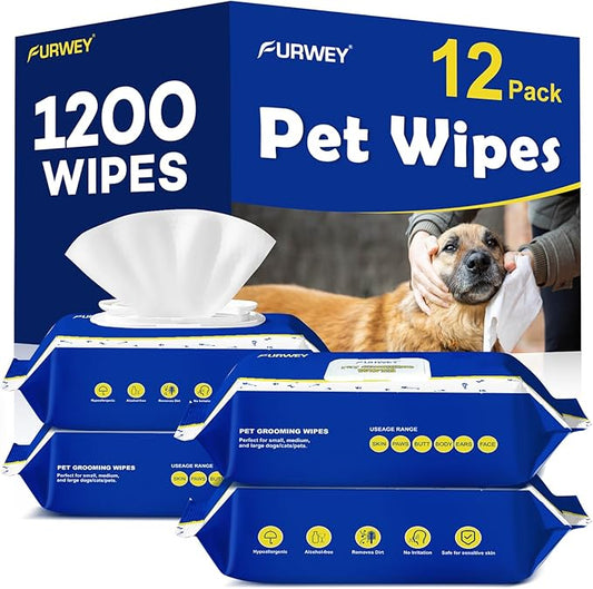 Pet Wipes 1200 Dog Wipes – 8x8 Inch Unscented Dog Paw Cleaner Wipes for Body, Ears, Face, and Skin Ultra Thick & Soft with Hypoallergenic Formula Ideal Pet Wipes for Dogs & Cats