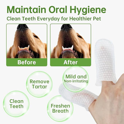 Teeth Cleaning for Dogs & Cats - Dental Care Finger Wipes to Remove Bad Breath - Pet Toothbrush Plaque and Tartar Remover - Tooth Brushing Kit (50 Count)