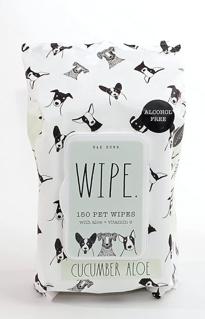 Rae Dunn Pet Wipes, Alcohol Free with Aloe and Vitamin E, Cucumber Aloe, 150 Count