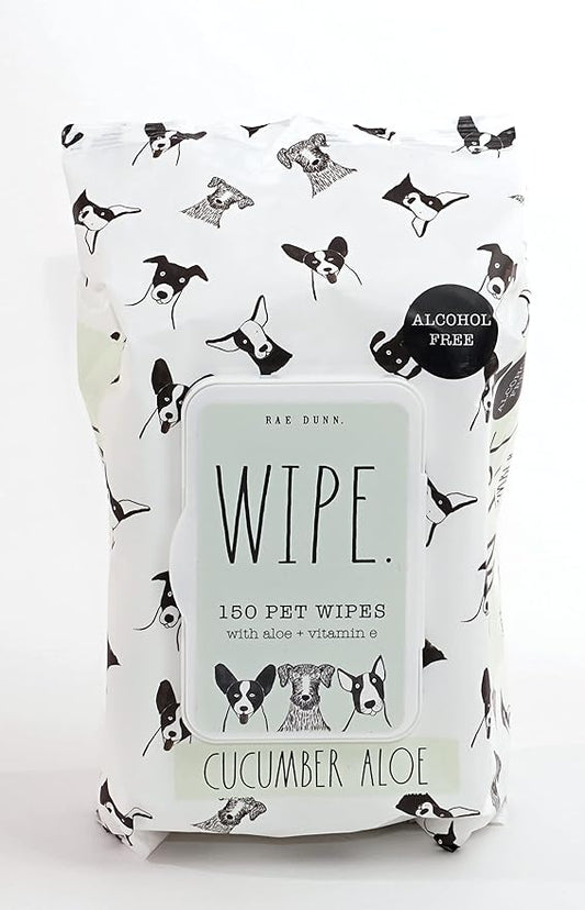 Rae Dunn Pet Wipes, Alcohol Free with Aloe and Vitamin E, Cucumber Aloe, 150 Count