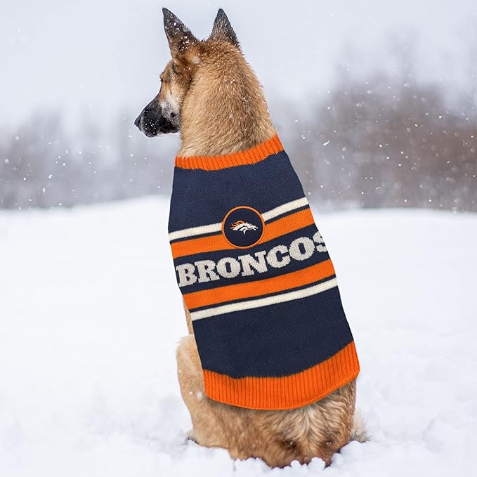 Pets First NFL Denver Broncos Dog Sweater, Size Extra Small. Warm and Cozy Knit Pet Sweater with NFL Team Logo, Best Puppy Sweater for Large and Small Dogs, Team Color (DEN-4179-XS)