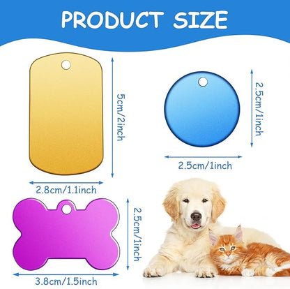 Frienda 60 Pieces Colorful Blank Dog Tags Hand Personalized Blank ID Tags Aluminum Round Dog Tag Bone Shape Pet ID Tags Stamping Blanks Discs with Hole for Dogs Cats Pets Name Craft Tag