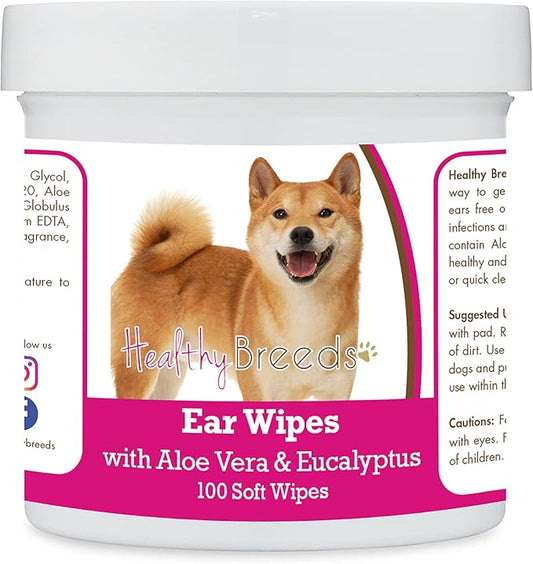 Healthy Breeds Shiba Inu Ear Cleaning Wipes with Aloe & Eucalyptus for Dogs 100 Count