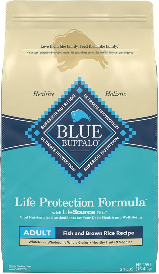 Blue Buffalo Life Protection Formula Natural Adult Dry Dog Food, Fish and Brown Rice 34-lb