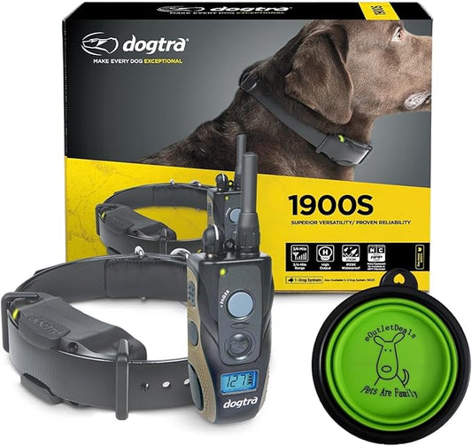 Dogtra 1900S E Collar - 3/4 Mile Remote Trainer with LCD Screen - Fully Waterproof Collar - includes eOutletDeals Collapsible Pet Travel Bowl