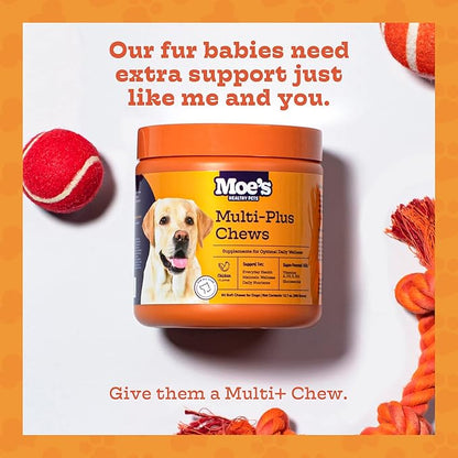 Moe’s 5-in-1 Essential Dog Multivitamin -Supports Dog's Heart, Immunity, Skin, Coat, & Overall Health- Vitamins A, B12, C, D, E, Antioxidants, Omega 3- for All Ages & Breeds- 90 Chicken Flavored Chews