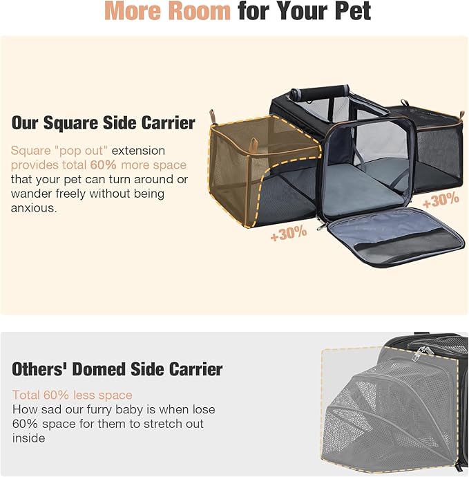 Lekereise Airline Approved Cat Dog Carrier with Wheels Expandable Rolling Pet Carrier for Medium Dogs and Cats Under 15 25LBS, Pet Travel Carrier on Wheels, Black