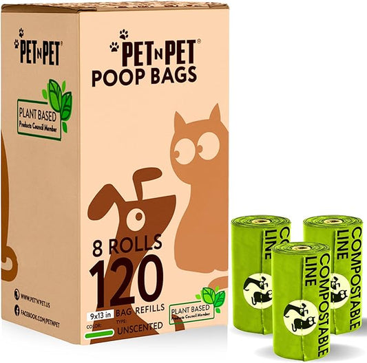 Pet N Pet Poop Bags For Dogs, 120 Counts Plant Based Dog Poop Bags Rolls, Dog Bags For Poop, Thick Dog Poop Bag Rolls, Doggy Poop Bags, 100% Leak-proof Easy to Use Pet Poop Bags