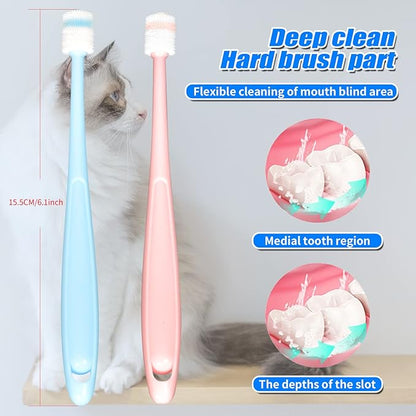 Cat & Small dog Dental Care Tooth Brushing Kit,2 PCS 360 Degree Soft Silicone,Independent Packaging,360°Pinching Teeth for Easy Puppy Teeth Cleaning+ 4 PCS Stainless Steel Calculus & Plaque Remover