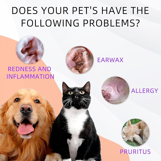 Pets Ear Cleaner for Dogs & Cats, Alleviate Infections, Deodorizing and Itchy, Clean Wax, Mild and Non-irritating, Care for Pet, with 20 Cotton Swabs, 4 fl oz