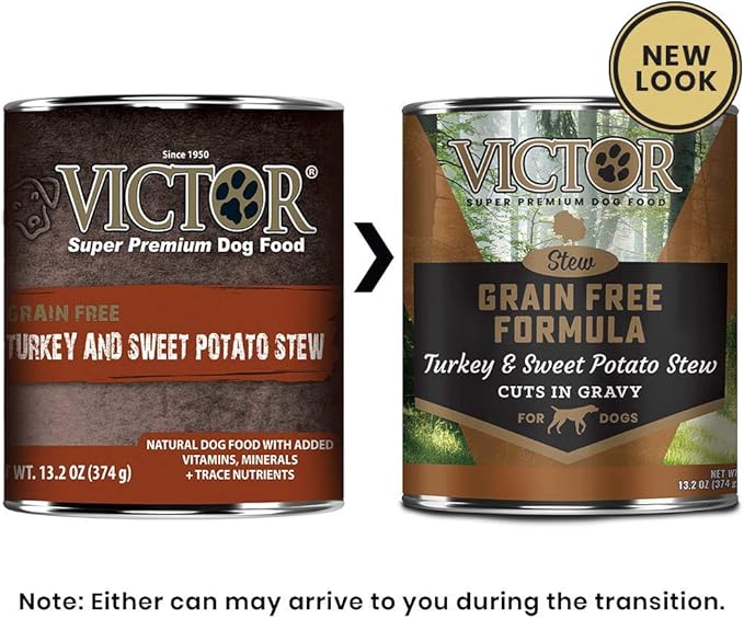 Victor Super Premium Dog Food – Grain Free Stew - Turkey and Sweet Potato Stew Cuts in Gravy – Canned Wet Adult Dog Food - All Breed Sizes, 12 x 13.2 oz Cans
