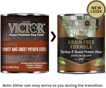 Victor Super Premium Dog Food – Grain Free Stew - Turkey and Sweet Potato Stew Cuts in Gravy – Canned Wet Adult Dog Food - All Breed Sizes, 12 x 13.2 oz Cans
