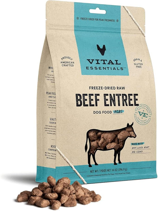Vital Essentials Freeze Dried Raw Dog Food, Beef Nibs Entree, 14 oz