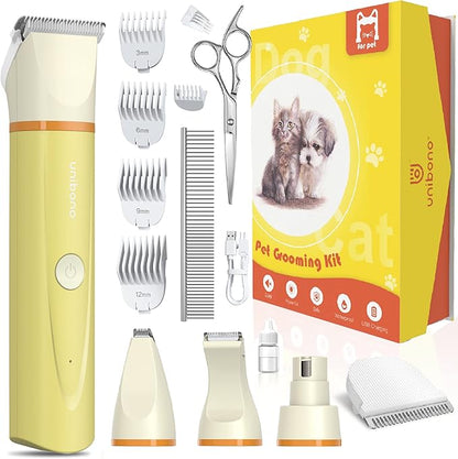 Dog Grooming Clippers Kit, All-in-One Low Noise Paw Trimmer Electric Small Puppy Clippers Rechargeable Cordless IPx7 Waterproof Cat Claw Trimmer Nail Grinder for Dogs Cats at Home