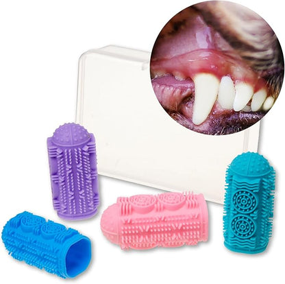 4 Pack Dog Toothbrush Kit, 360°Silicone Dog Finger Toothbrush for Gum Massage, Tongue Cleaning, Dog Tooth Brushing Kit with Storage Box, Pet Toothbrush for Dogs Cats Teeth Cleaning