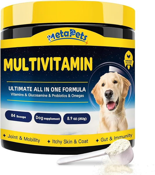 Dog Vitamins Powder, Dog Multivitamin with Probiotics, Glucosamine, Omega 3, Support Gut, Joint & Mobility, Itchy Skin & Coat, Minerals and Antioxidant for Immune Health, 84 Servings