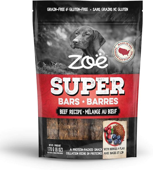 Zoe Super Bar Natural Dog Treats, Protein-Packed, Grain-Free and Gluten-Free, Made in The USA Only, Beef Recipe, 6 oz, 92017