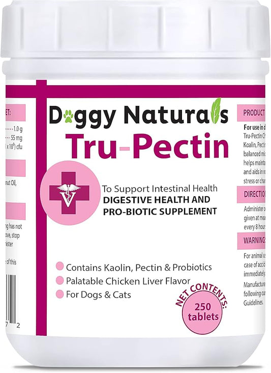 Tru-Pectin Anti-Diarrheal for Dogs & Cats, 250 Tablets– Chicken Liver Flavor –Helps Reduce Occasional Loose Stool & Diarrhea, Balance Gut pH, Support Normal Digestion & Gut Flora -Made in USA