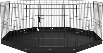VEVOR Foldable Metal Dog Exercise Pen, Pet Playpen Dog Fence for Camping with Bottom Pad, 24" H 8 Panels, Puppy Crate Kennel Indoor Outdoor for Small & Medium Dogs, Both for Home & Yard Use